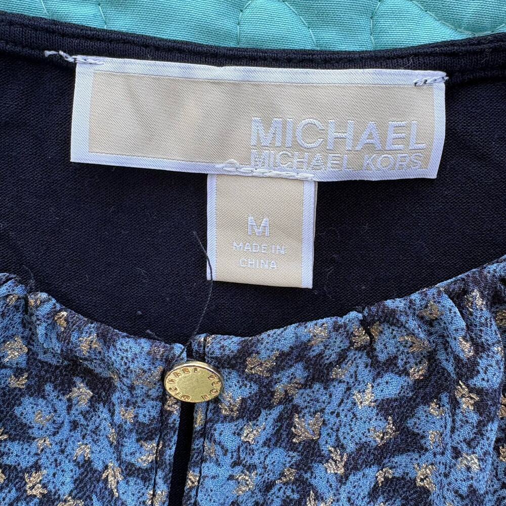 Michael Kors Blue Bohemian Gold Button Blouse Women’s Size Medium - Picture 2 of 6